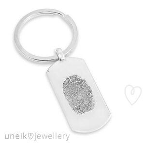 Fingerprint Jewellery Dogtag Keyring | Sterling Silver | Customisable Fingerprint Keyring