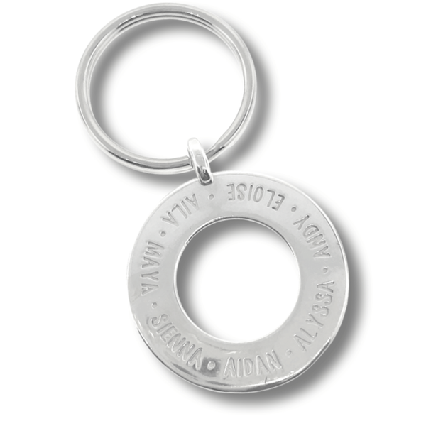 Personalised Family Circle Name Keyring || Sterling Silver