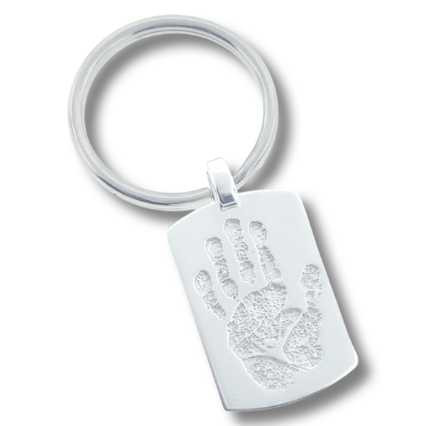 DogTag – Handprint or Footprint Keyring || Sterling Silver